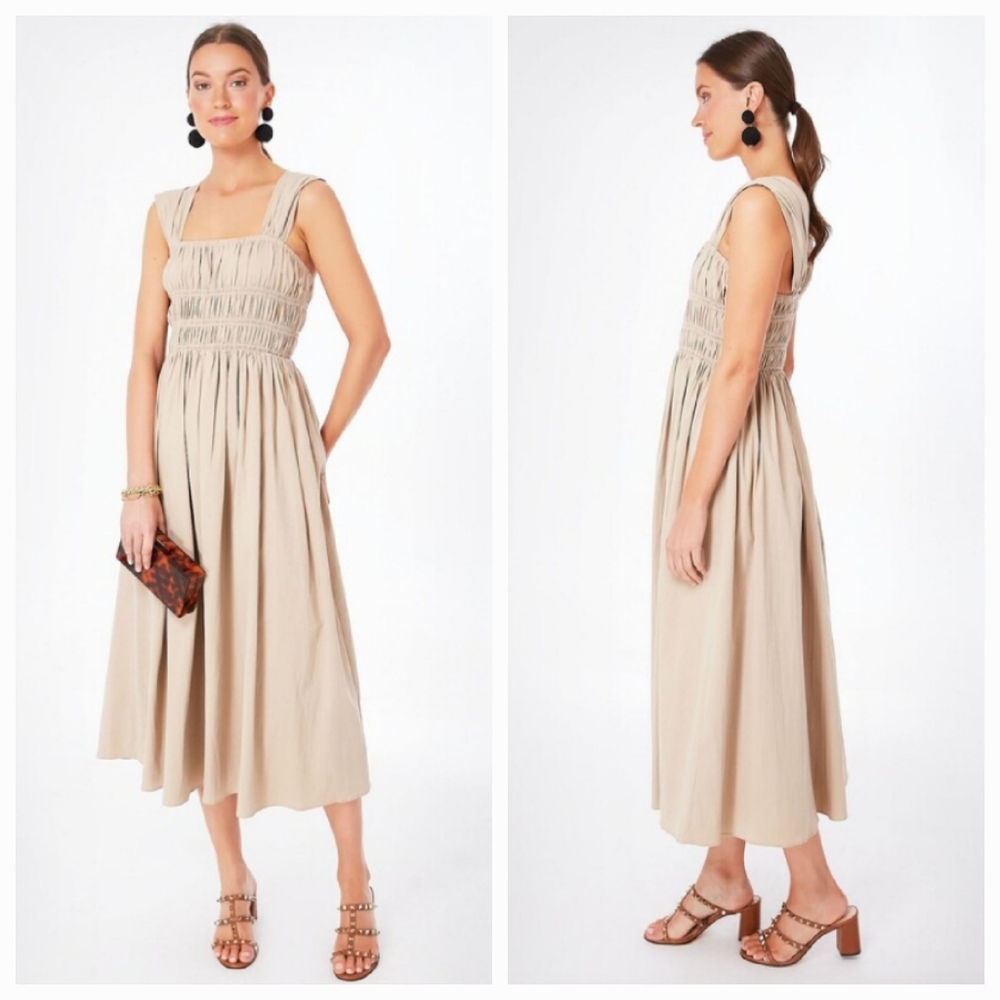 Tuckernuck Beige Smocked Midi Dress, so comfortable and pockets! - Picture 2 of 10